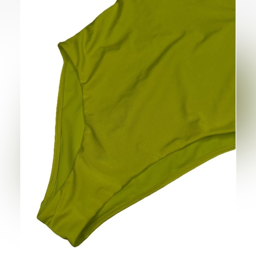 Square Neck High Leg Cheeky A Piece Swimsuit Shade & Shore Lime Green Shine M - Picture 5 of 11